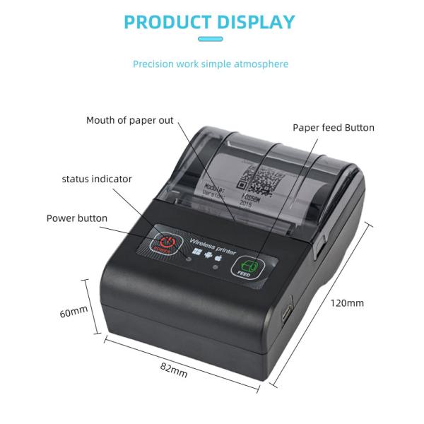 MP-58M Mini Portable 58MM Wireless BT Thermal Printer No Color Print Speed and Direct