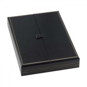 China Black Faux Leather Jewelry Box Snap Tab Necklace Gift Box wholesale
