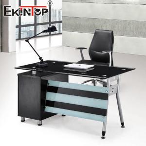 China Modern Manager Tempered Glass Computer Desk L Shaped Office Furniture Wholesale on sale