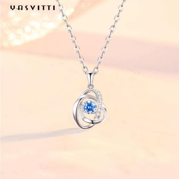 1.1 Gram 16.76mm Sterling Silver Jewelry Necklaces 5A CZ Sapphire Stone Necklace