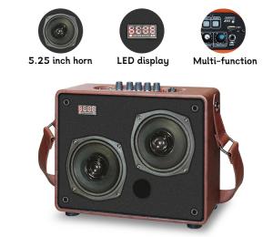China Portable Dual Outdoor Bluetooth Speakers 10m 5.25 Inch Wooden Speaker on sale