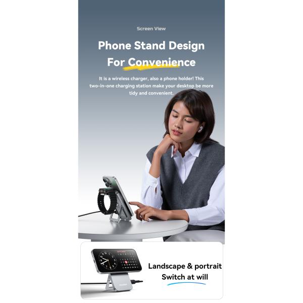 ESSAGER OJD-135 Desktop 2 In 1 15W Qi2 Magnetic Wireless Charger For Phone Watch