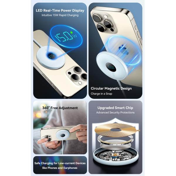 ESSAGER 15W Magnetic Phone Wireless Charger Digital Display ES-WC10