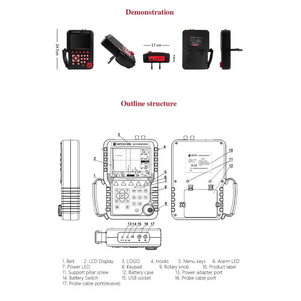 HD Display Ultrasonic Flaw Detector Small Size With 0 - 9999MM Measuring Range MFD550B