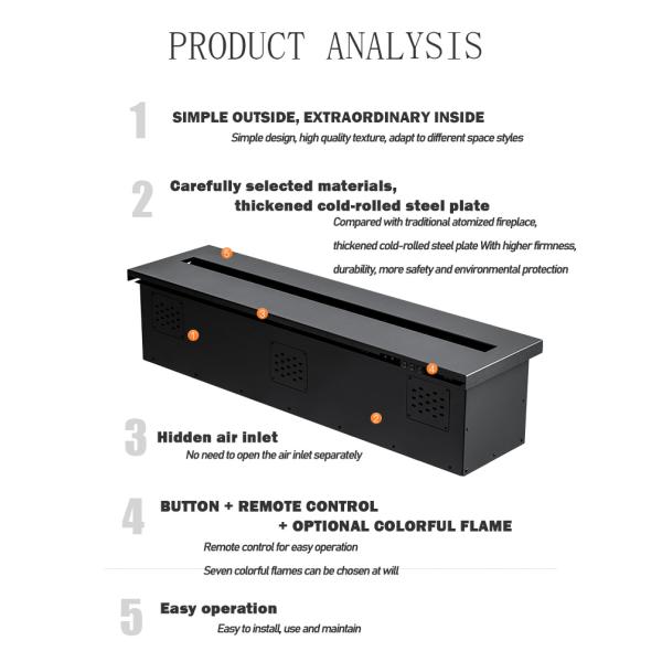 200cm Rolled Iron Frame Water Steam Fireplace With Flexible Control