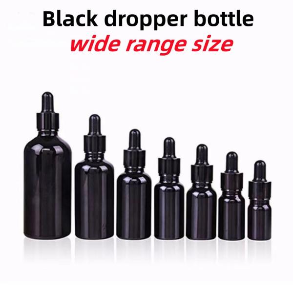 Wholesale Cheap Essential Oil Package 5ml 10ml 15ml 20ml 30ml 50ml Black Glass Dropper Bottle with Childproof Cap