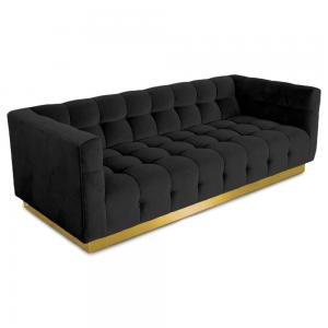 China European furniture luxury classic recliner  black Velvet living room sofa with golden metal base wholesale