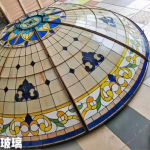 China Premium Stained Art Glass Dome Skylight Roof Architectural Antiques Stained Glass Domed Roof wholesale