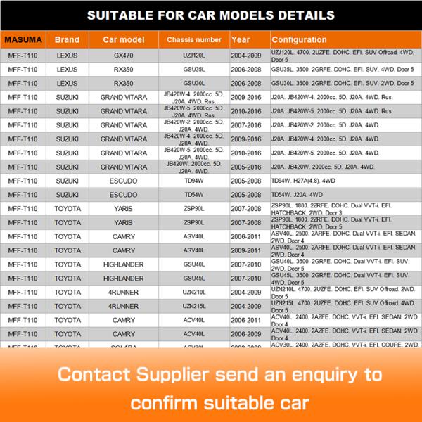 Reference NO. 30-02-261 MFF-T110 Heater threaded cav parts Fuel filter for LEXUS Toyota