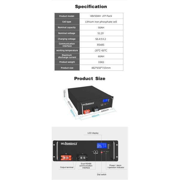 48V 50AH Lifepo4 Server Rack Battery For Household Solar Power Supply System