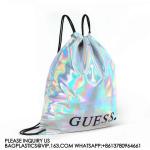 Metallic Backpack, Soft Iridescent PU Drawstring Backpack Silver PU Drawstring