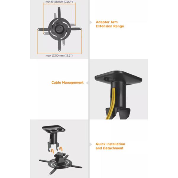 black Steel Rotate Projector Ceiling Mount Hanging Bracket