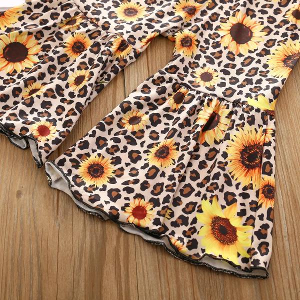 90cm 35in Children'S Outfit Sets Polyester Long Sleeve Shirts Leopard Print Suit