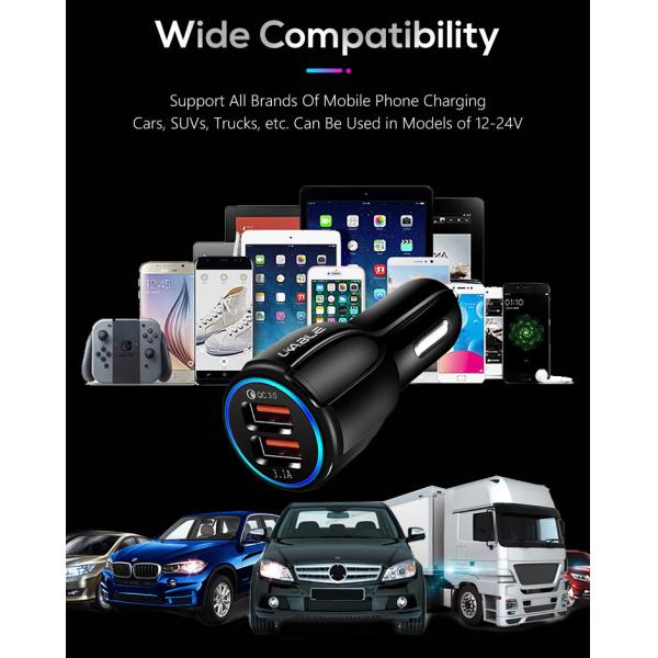 Circle LED Light Mobile Phone 18W QC 3.0 Car Charger