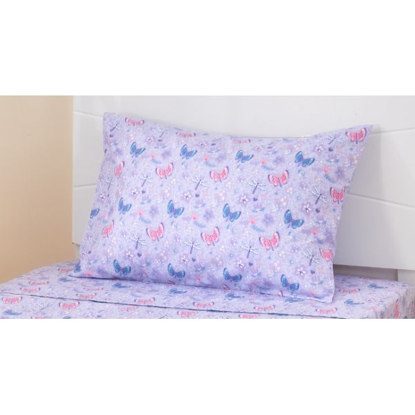 Girls Sheet Set with Floral Butterfly Pattern, Breathable Silky Soft Microfiber Sheet Set