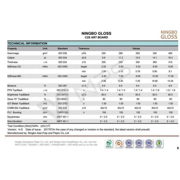 PE Coated 250-350gsm C2S/ GC2/High Bulk Art Card Paper Roll for Printing and Packing