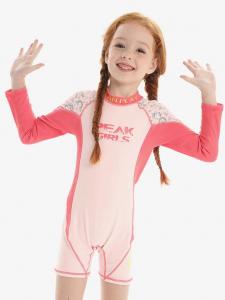 China One Piece Long Sleeve Swimwear Children Kids Bikinis Split Pink Printed Lace Shawl wholesale