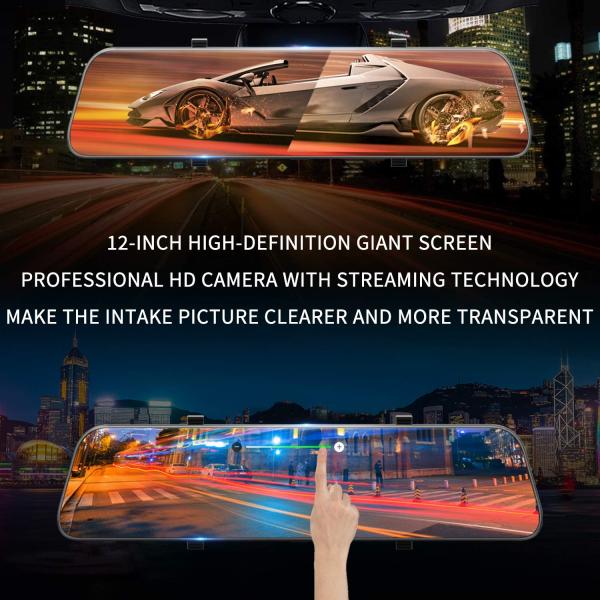 Backup GPS 12 Inch HD 2K 1080P Dash Cam Touch Screen Night Vision