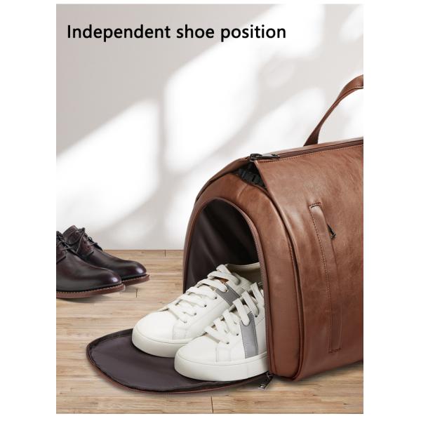 Outdoor PU Leather Travel Duffle Bag Brown With Separate Shoe Compartment