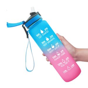 China Sublimation Tritan Plastic Motivational Water Bottle With Silicone Straw Unisex on sale