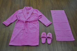 China velour terry fabric embroidered rose women dressing gown with slipper & towel wholesale