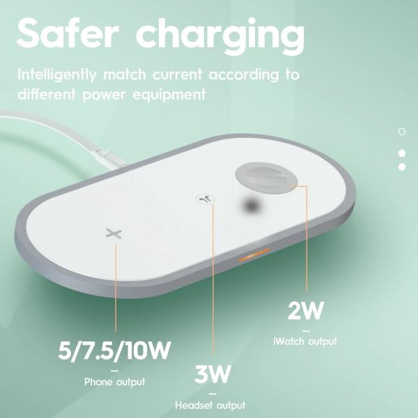 Qi 15W 3 In 1 Wireless Charger Pad 2.0A For IPhone 11 12 Pro Max XS XR