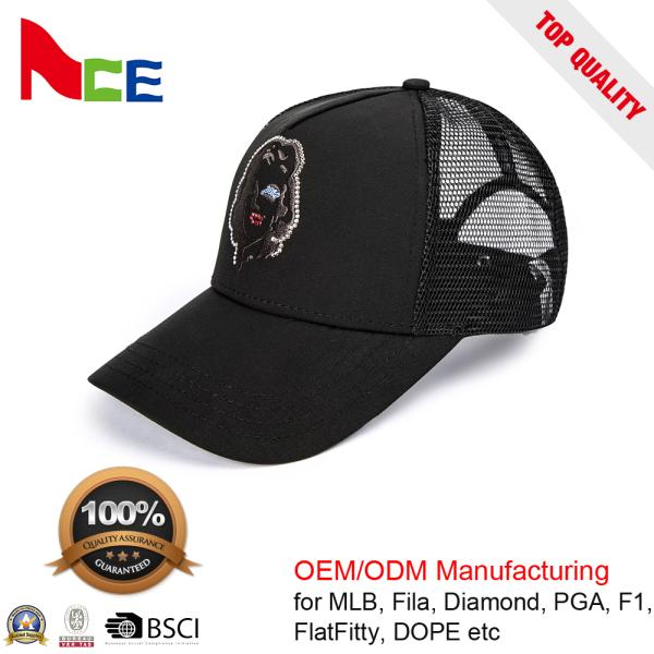Custom Reversible Sequin 5 Panel Trucker Cap Unisex Style Comfortable Black Mesh Cap