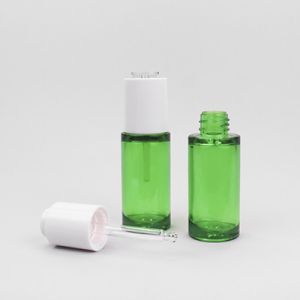 China 30ml Transparent Green Cosmetic Dropper Bottles For Essential Oils on sale
