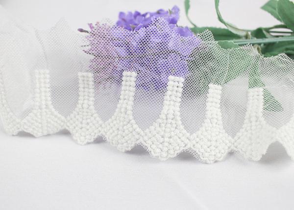 Quality White Scalloped French Embroidery Mesh Lace Trim For Bride Evening Dress 100% Cotton for sale