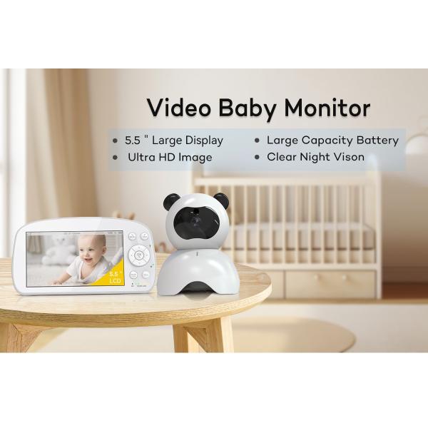 5.5 Inch Lcd Baby Video Monitor Two Way Audio Talk Ir Night Vision Baby Monitor