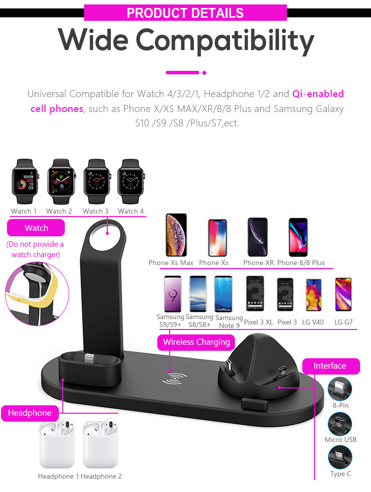 OEM QI Standard 10W 3 In 1 QI Wireless Charger