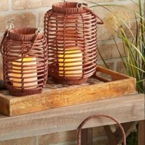 China Metal Plastic LED Gift Light Wicker Lantern Set Magnetic Removable LED Candle W Timer on sale