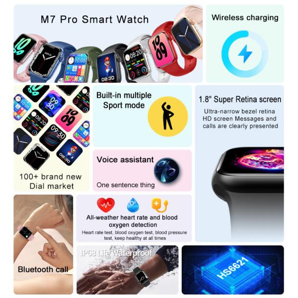1.8inch Waterproof Smart Watch Large Screen Heart Rate Bracelet 250mAh