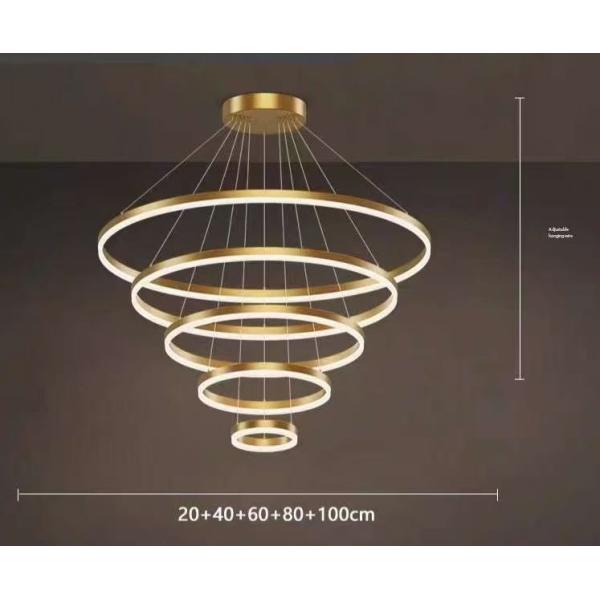 Gold Shell Aluminum LED Round Ring Light 5-rings Hanging Ceiling Light for Hotel Villa
