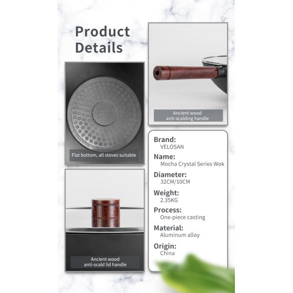 Restaurant Aluminum Alloy Wok Pan Frying Pan 2.3kg PFLUON Coating