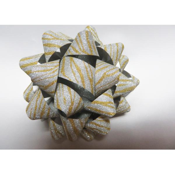 Silver and purple 3“ Plastic glittter star bow with flower and letter by hot stamp