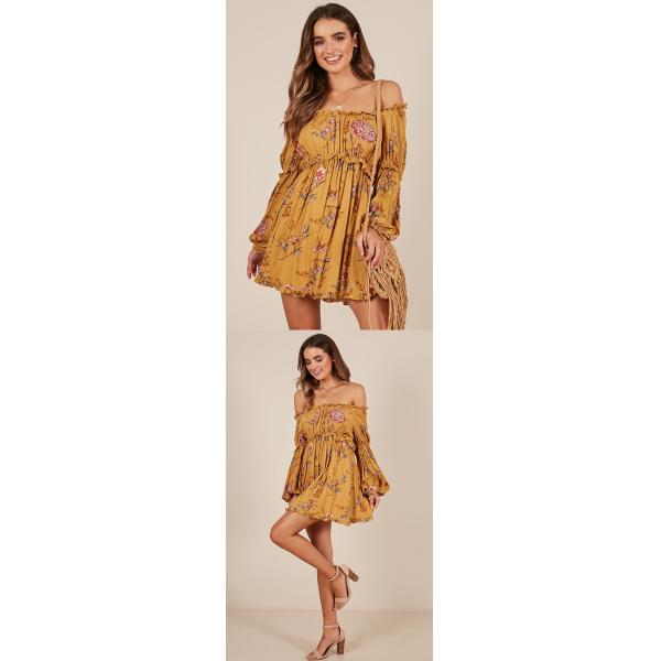 Boho Summer Printed Mustard Floral Mini Women Casual Dresses