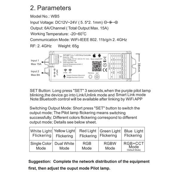 WB5 Controller LED Strip Light Parts 5CH RGB RGBW CCT Dimmer Controller