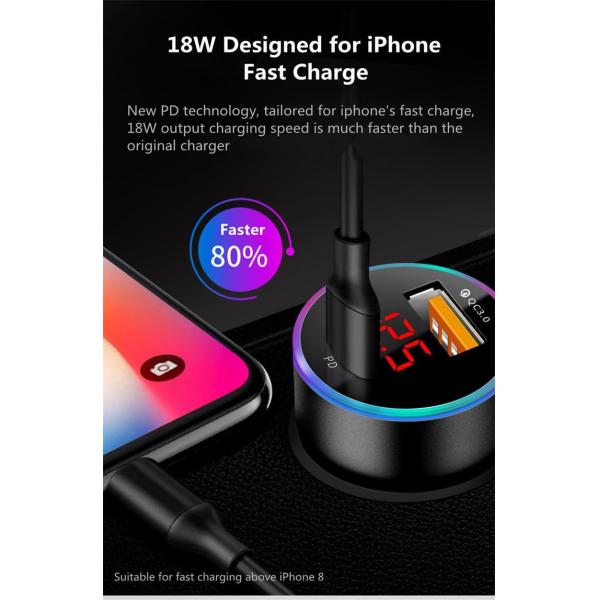 LCD Type C Car Charger PD 6A 36W QC3.0 For IPhone Huawei Xiaomi