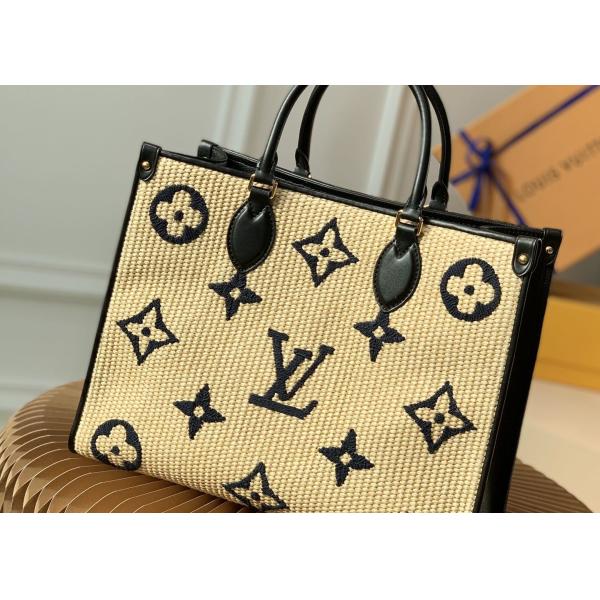 M57723 Monogram Raffia Woven And Monogram Giant Embroider LV Letters Tote Handbag