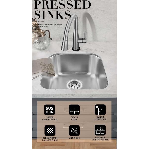 Modern Sus304 Stainless Steel Sink , Undermount Single Bowl Bar Sink 22 Gauge