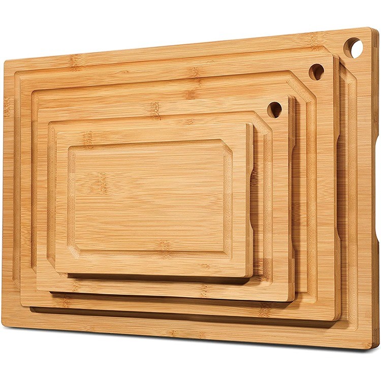 Deep Juice Groove Bamboo Wood Cutting Board Set with Side Handles for Cheese and