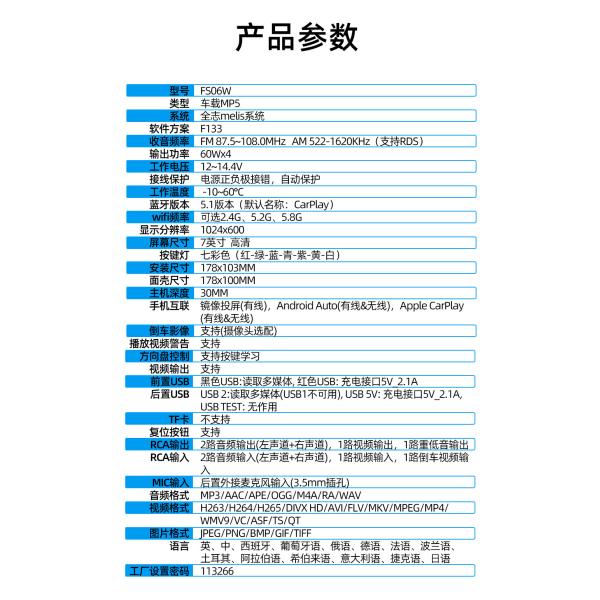 Creatall 7-Inch Dual Reel Reverse Camera MP5 Player for Bluetooth Central Control Screen CarPlay Navigation Android Auto Mirror