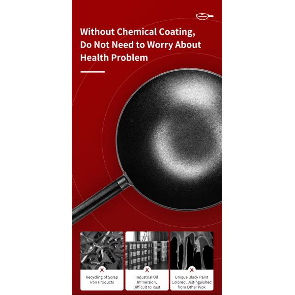 Even Heat Flat Bottom Cast Iron Wok 12.5inch PFOA Free Frying Pan With 19.5cm Handle