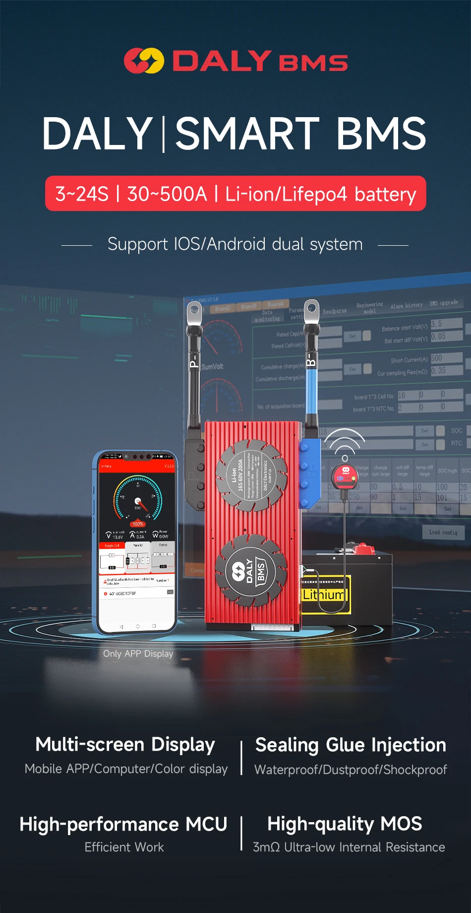 Daly 16s 48v 300a Smart Bms With Bluetooth WIFI BMS 20A 30A 50A 60A 80A 4S-32S Car BMS