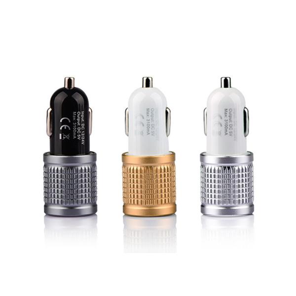 High Glossy Car Charger Adapter Aluminum Alloy Bottom Cover Led, Indicator Fast Charger 3.1A