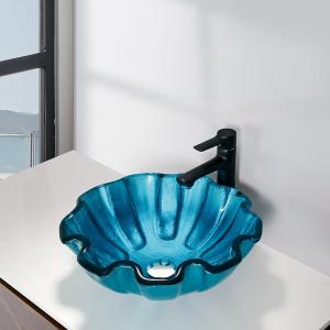 China Round Tempered Glass Basin Bowl Green Bathroom 150mm Countertop Flower Shape wholesale