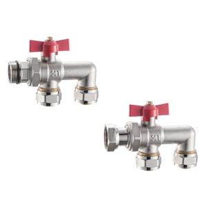 China 3619 Nickel Plated Brass Manifolds Valve Ball Type DN20 with Red Butterfly Handle for Aluminum-Plastic Pipe Connections on sale