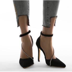 China Customized OEM Women Pointed Toe Pumps Crystal Glitter Square Buckle wholesale