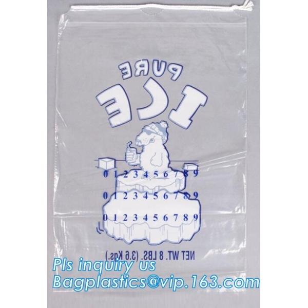 ECO FRIENDLY ICE PACK BAGS, ECO GREEN PACKAGING, BIO ICE BAG, disposable drawstring top crystal clear ice plastic bag,